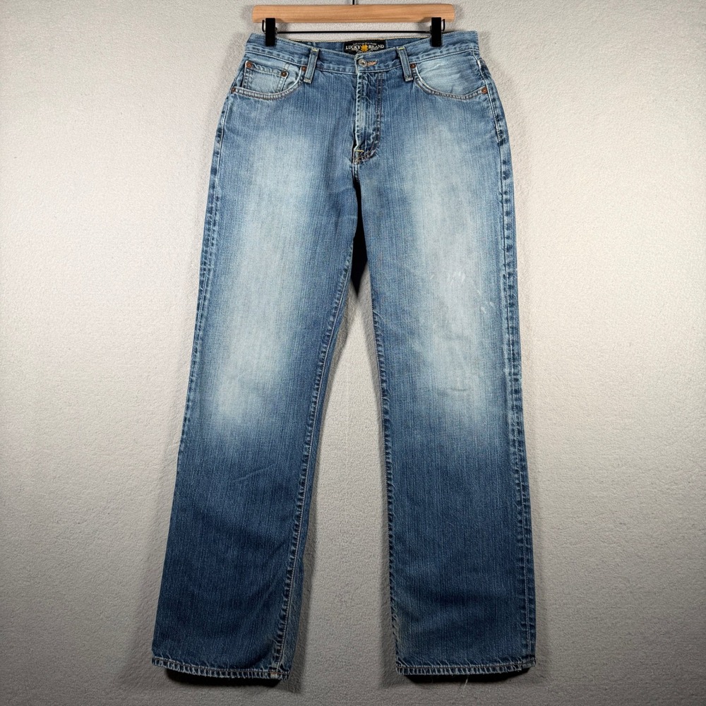 Lucky Brand 181 Jean Mens 31x32 Lovebird Wash Blue Straight Leg Cotton Denim